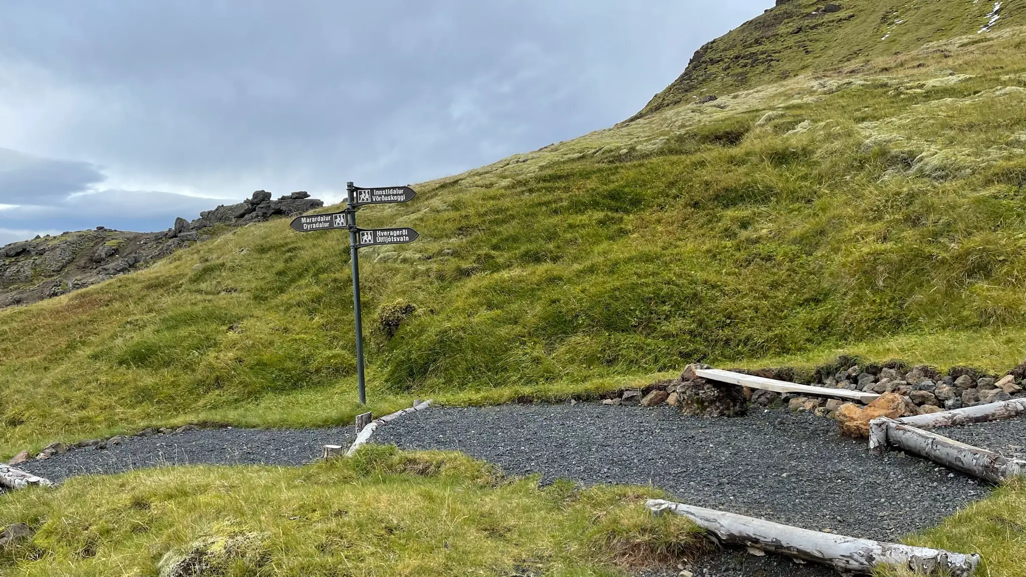 Follow signs for Vörðuskeggi / Innstidalur